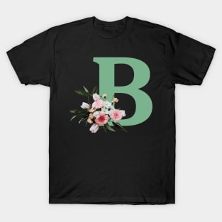 Letter B green with colorful flowers T-Shirt